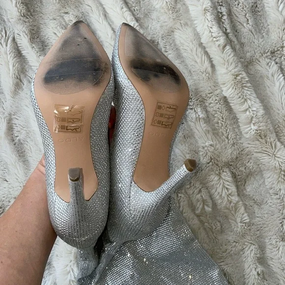 ALDO CLAIRA CRYSTAL SLOUCH STILETTO BOOTS SILVER, SZ 7.5 - Picture 5 of 6